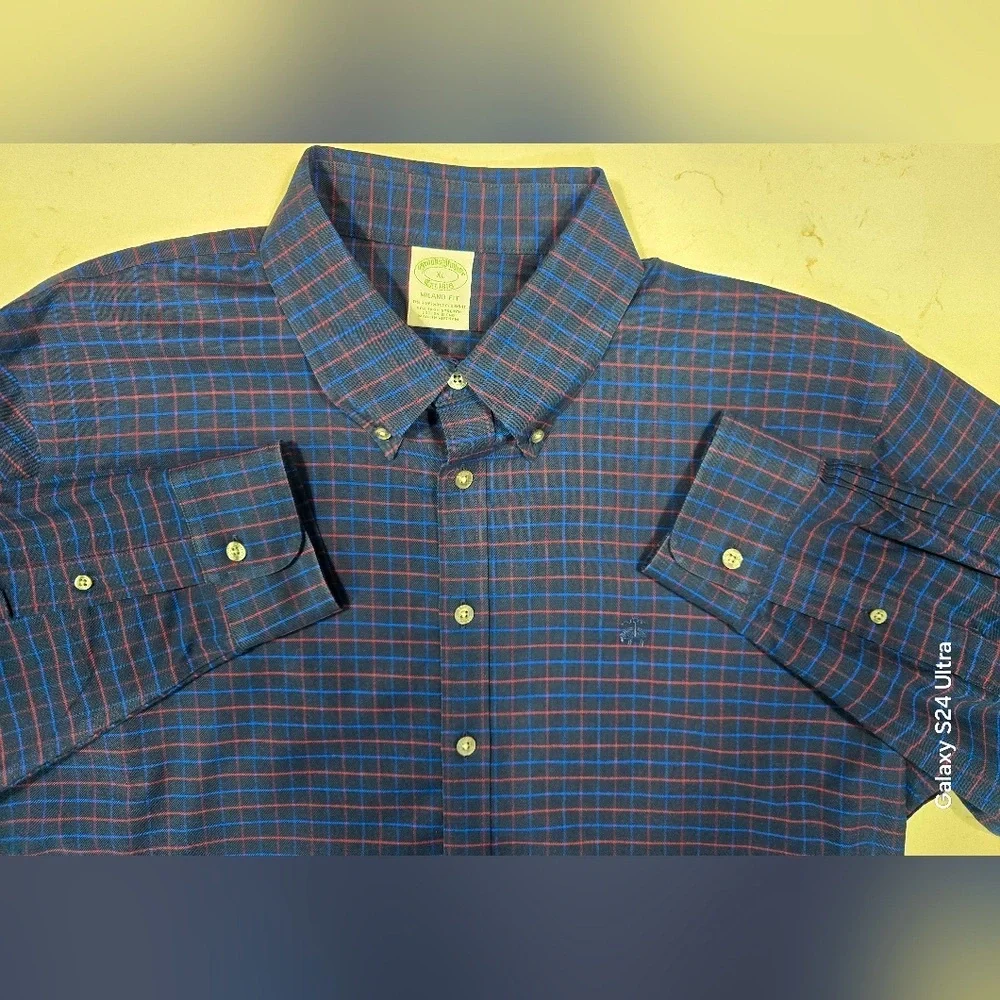 NWOT Brooks Brothers MILANO‎ Non-Iron Stretch Plaid Long Sleeve Butyon Down XL